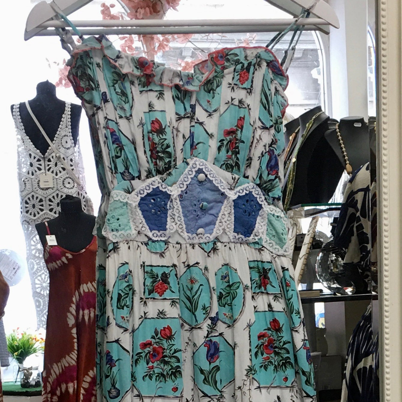 NJ Couture Beatnik Floral Tile Maxi Dress - Boho Summer Lace Trim Gown Maxi Dress NJCB10