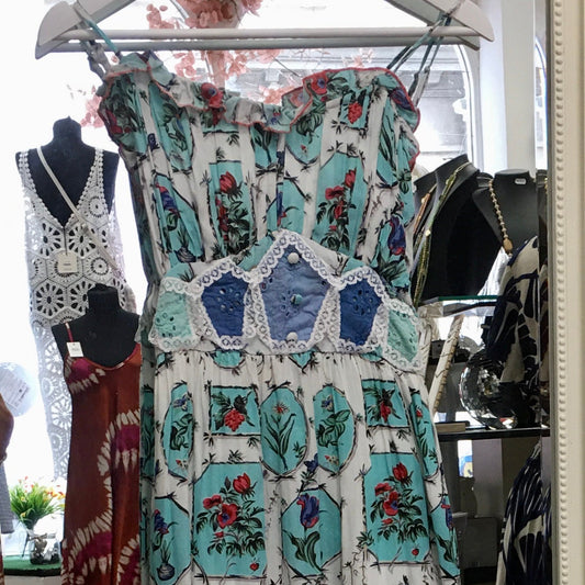 NJ Couture Beatnik Floral Tile Maxi Dress - Boho Summer Lace Trim Gown Maxi Dress NJCB10
