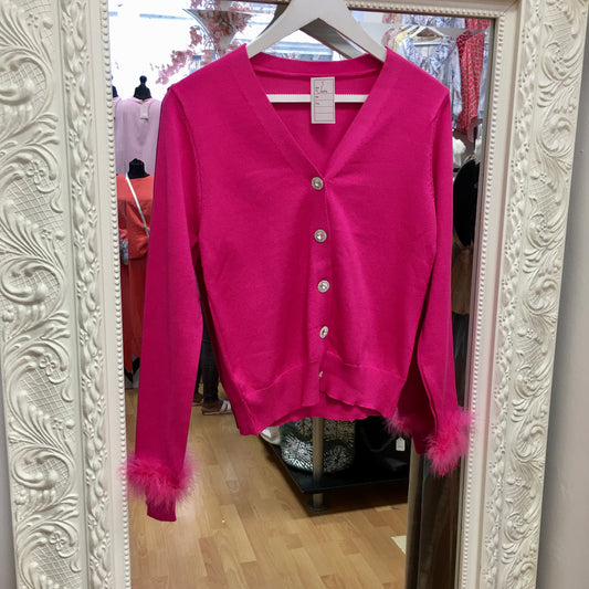 Jada Cerise Cardigan with Fur wrist detail