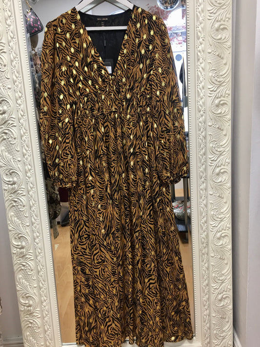 Tiger maxi dress with gold accents