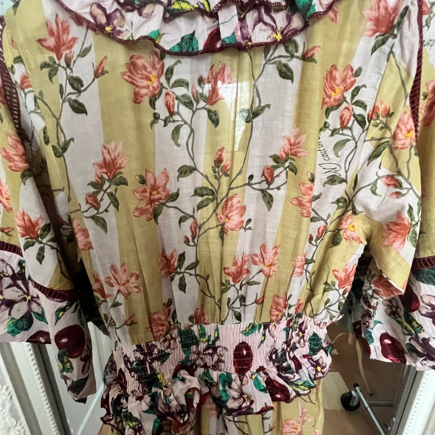 NJ Couture Floral & Cherry Print Maxi Dress M NJCB14