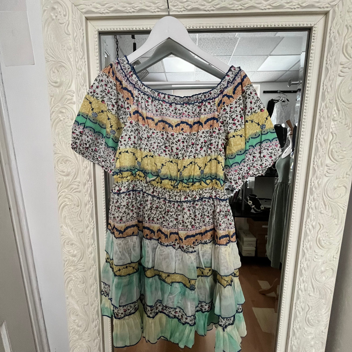 NJ Couture Mint & Yellow Boho Tiered Dress NJCB17
