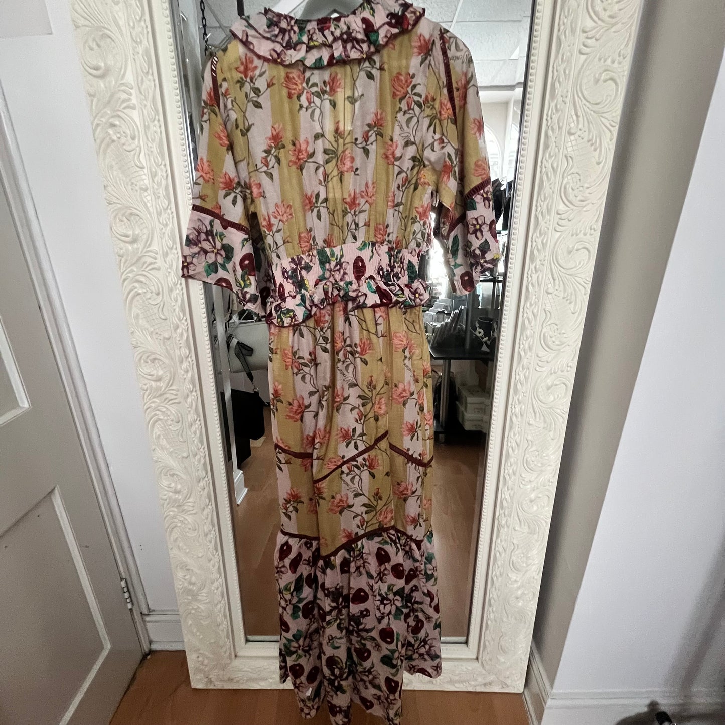 NJ Couture Floral & Cherry Print Maxi Dress M NJCB14