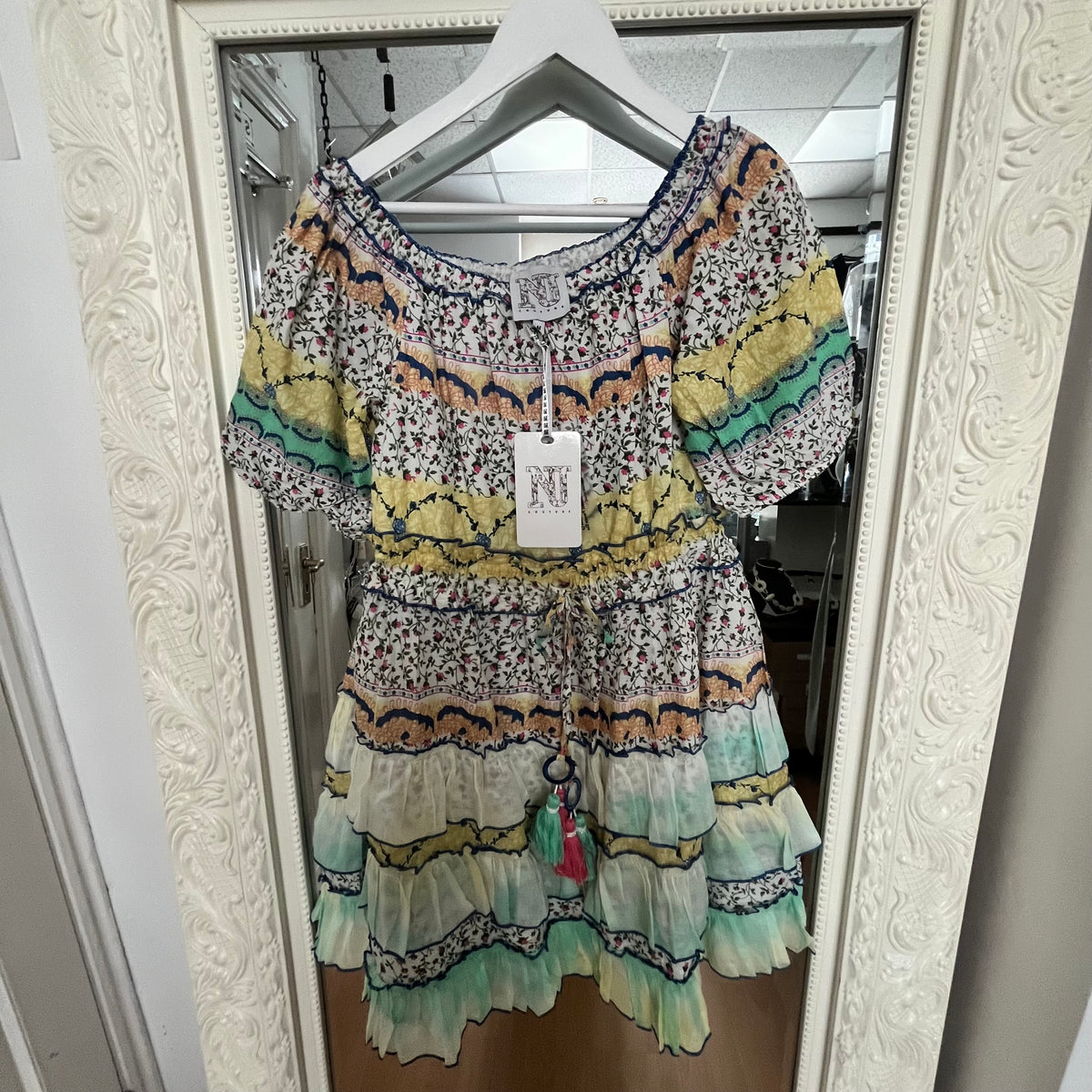 NJ Couture Mint & Yellow Boho Tiered Dress NJCB17