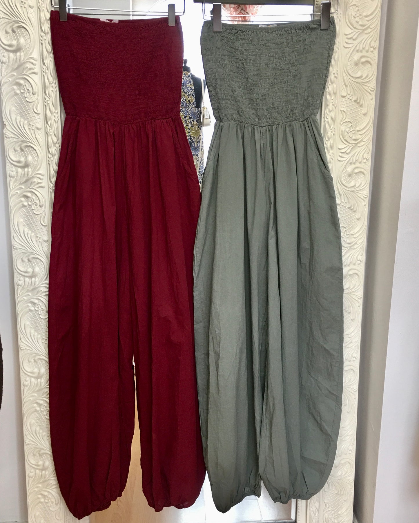 Ariana jumpsuit with balloon legs & shirred bandeau style top