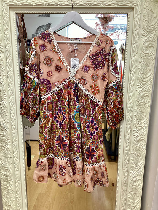 NJ Couture BAROK Mini Dress with Lace Trim Dress NJCB7