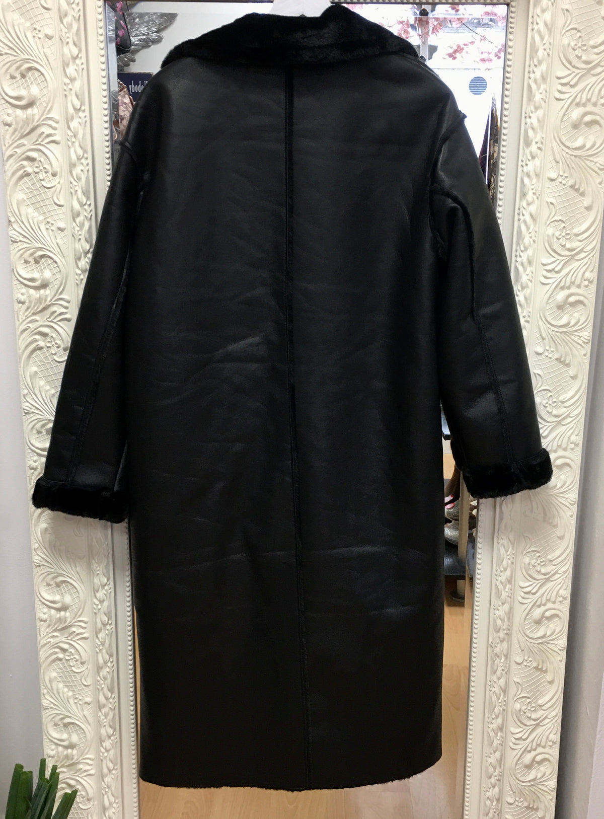Zoe full length faux leather/fur coat
