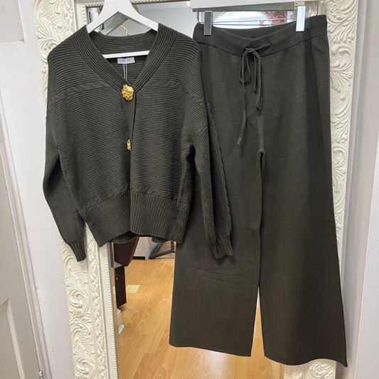 Jessica - Gold Button Knitted Cardigan & Wide Leg Trouser Co-ord Set