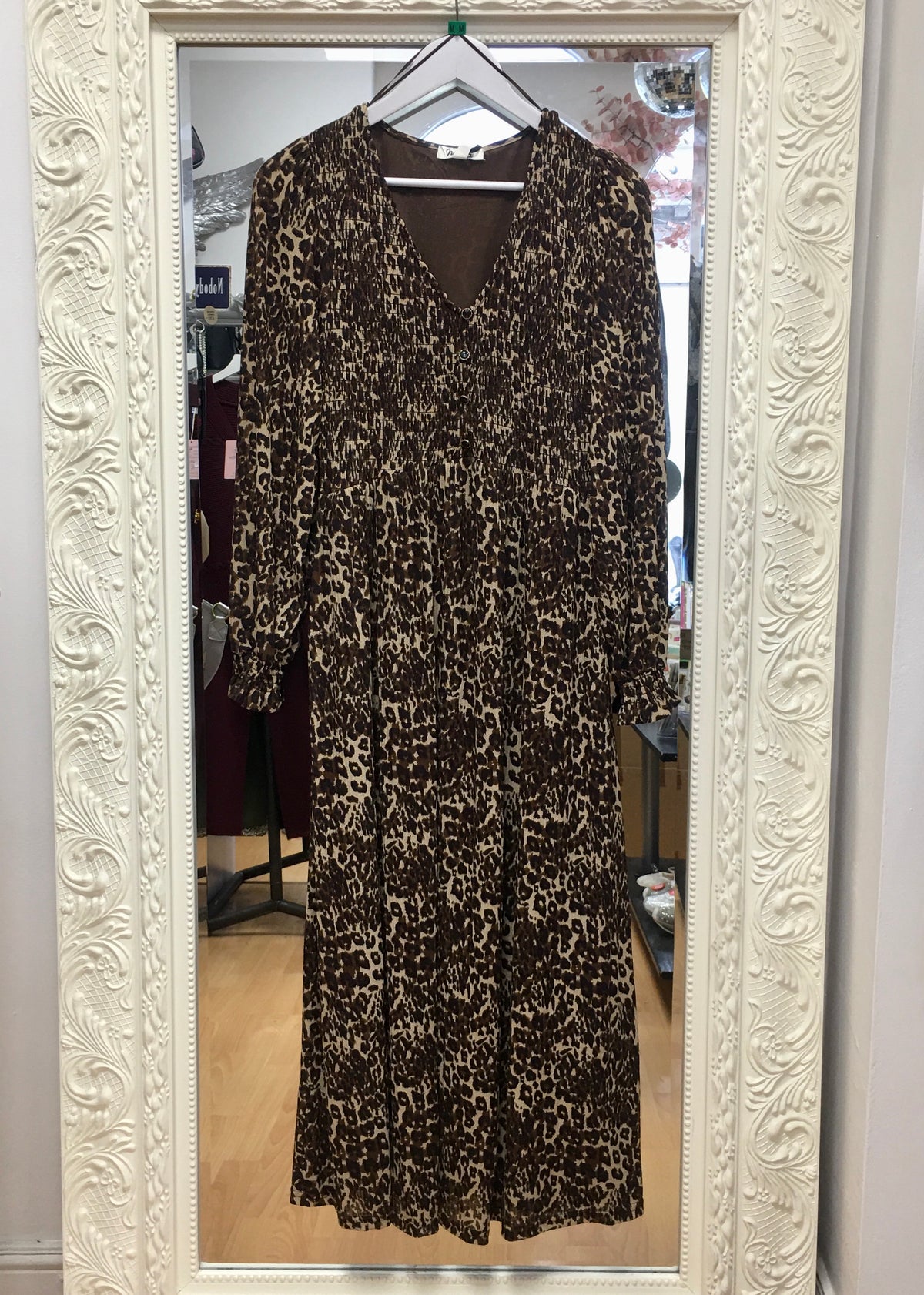 Tia leopard shirred waist dress