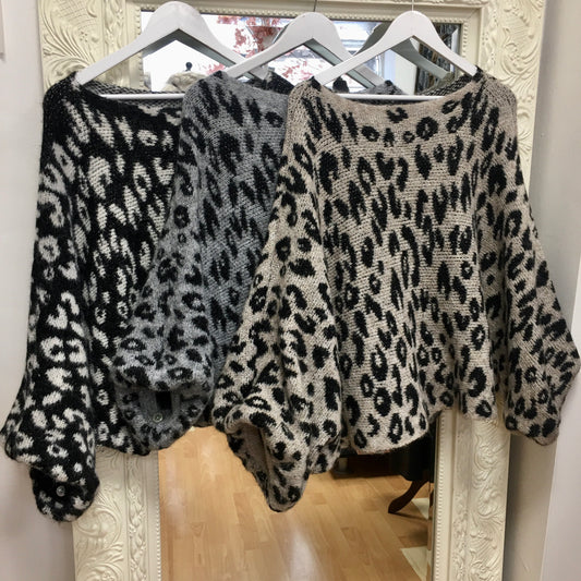 Mindy leopard balloon sleeve jumper