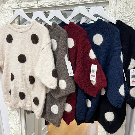 Opal - Soft Wool Blend Oversized Polka Dot Jumper – Fits 12-16