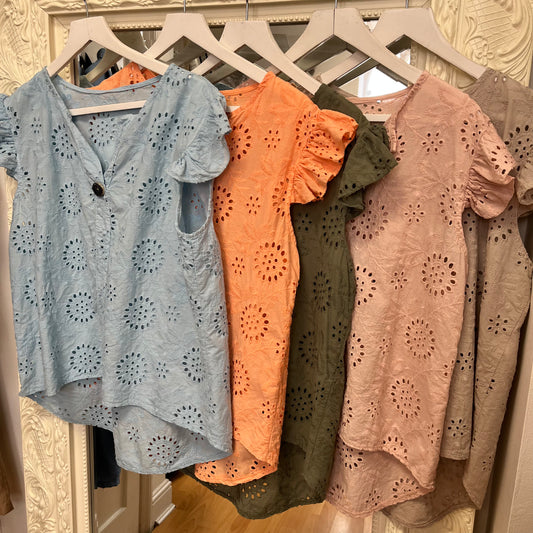 Lottie One Button Frill Sleeve Top