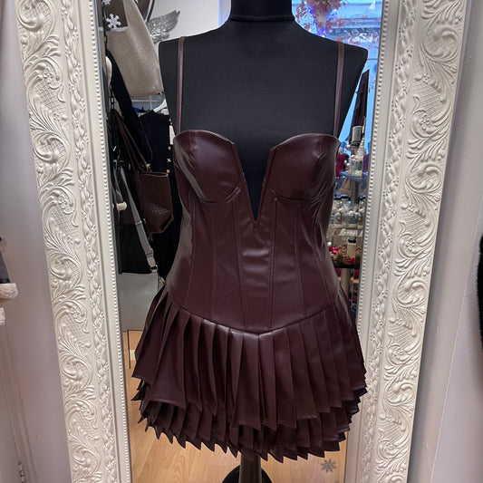 Murci Chocolate Pleather Pleat Dress