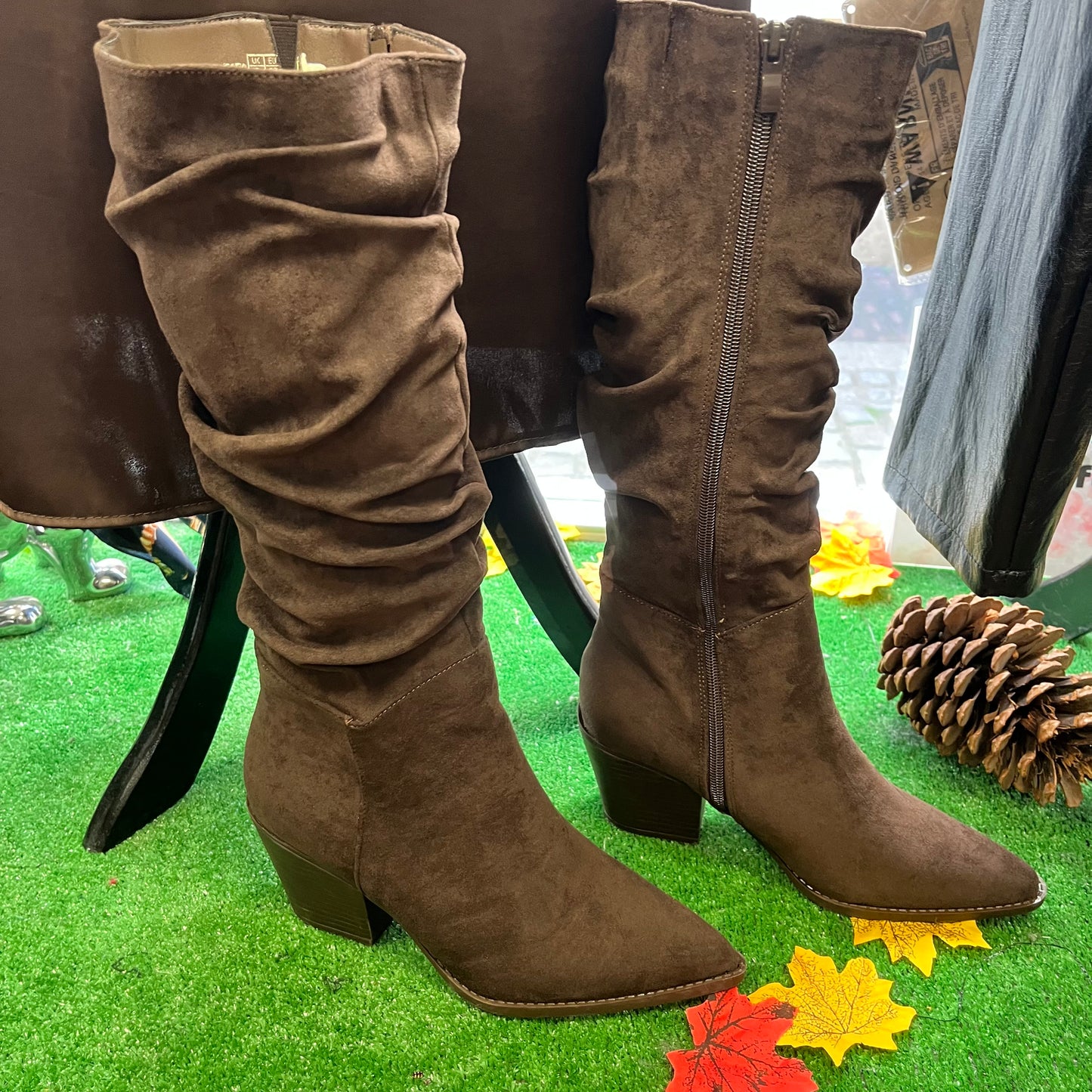 Abbie Long Ruched Suede Boots - Easy Calf Fit