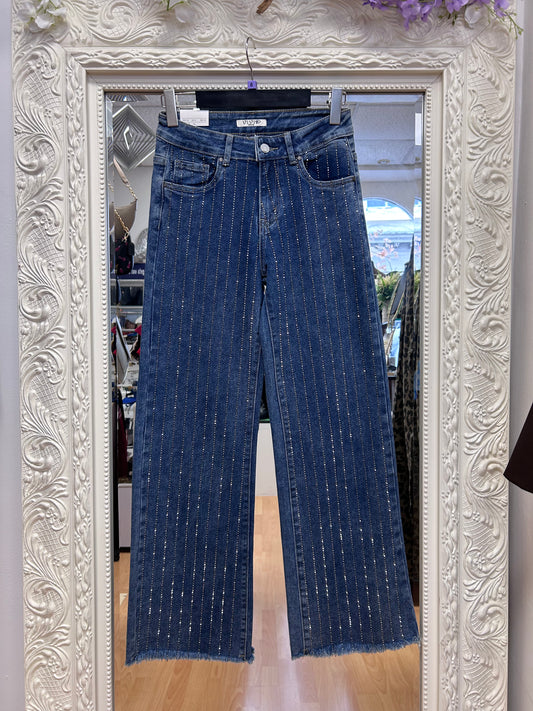 Vivid - Diamante Stripe Skinny Fit Jeans – Mid Blue – Size 8