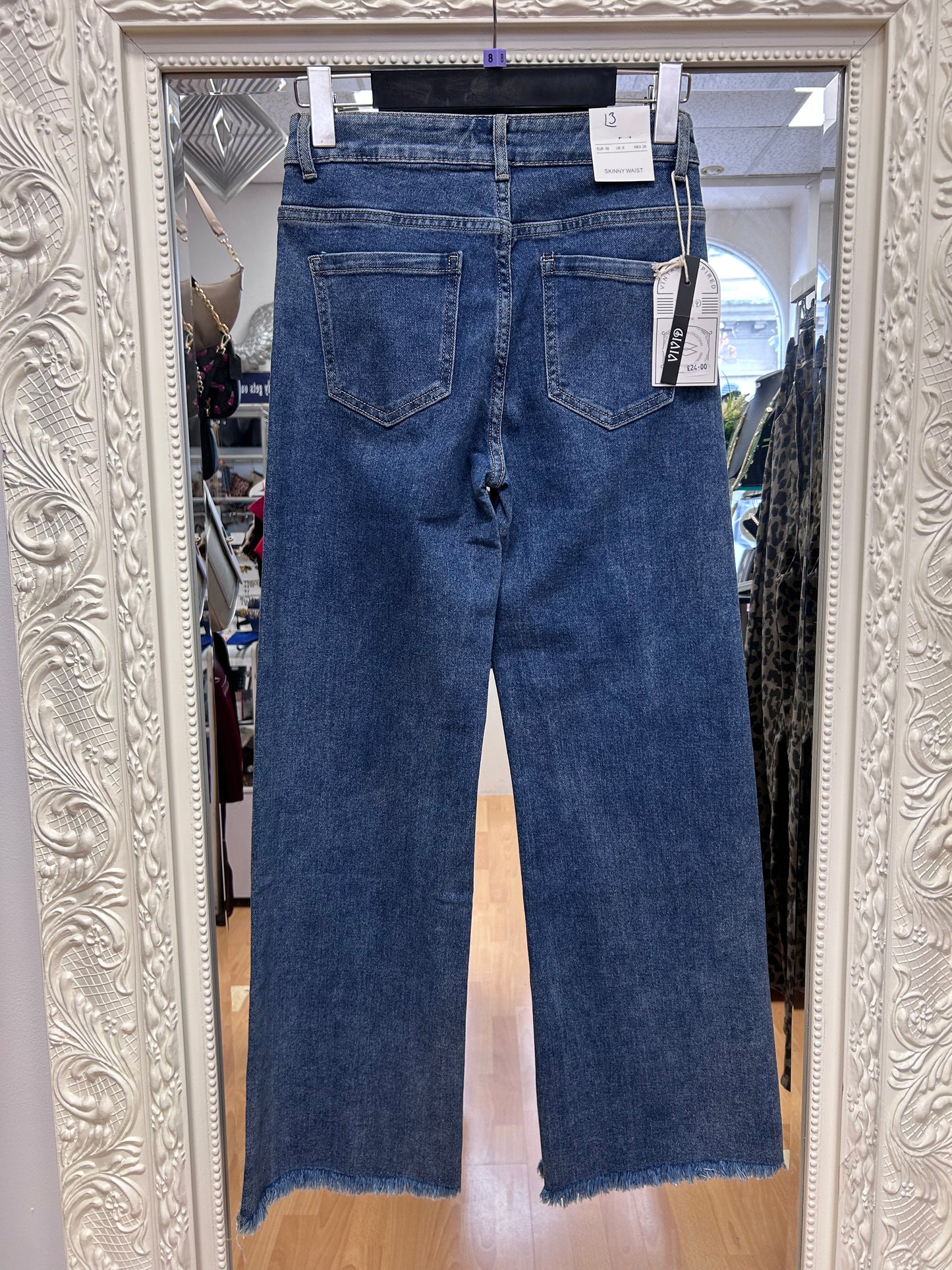 Vivid - Diamante Stripe Skinny Fit Jeans – Mid Blue – Size 8