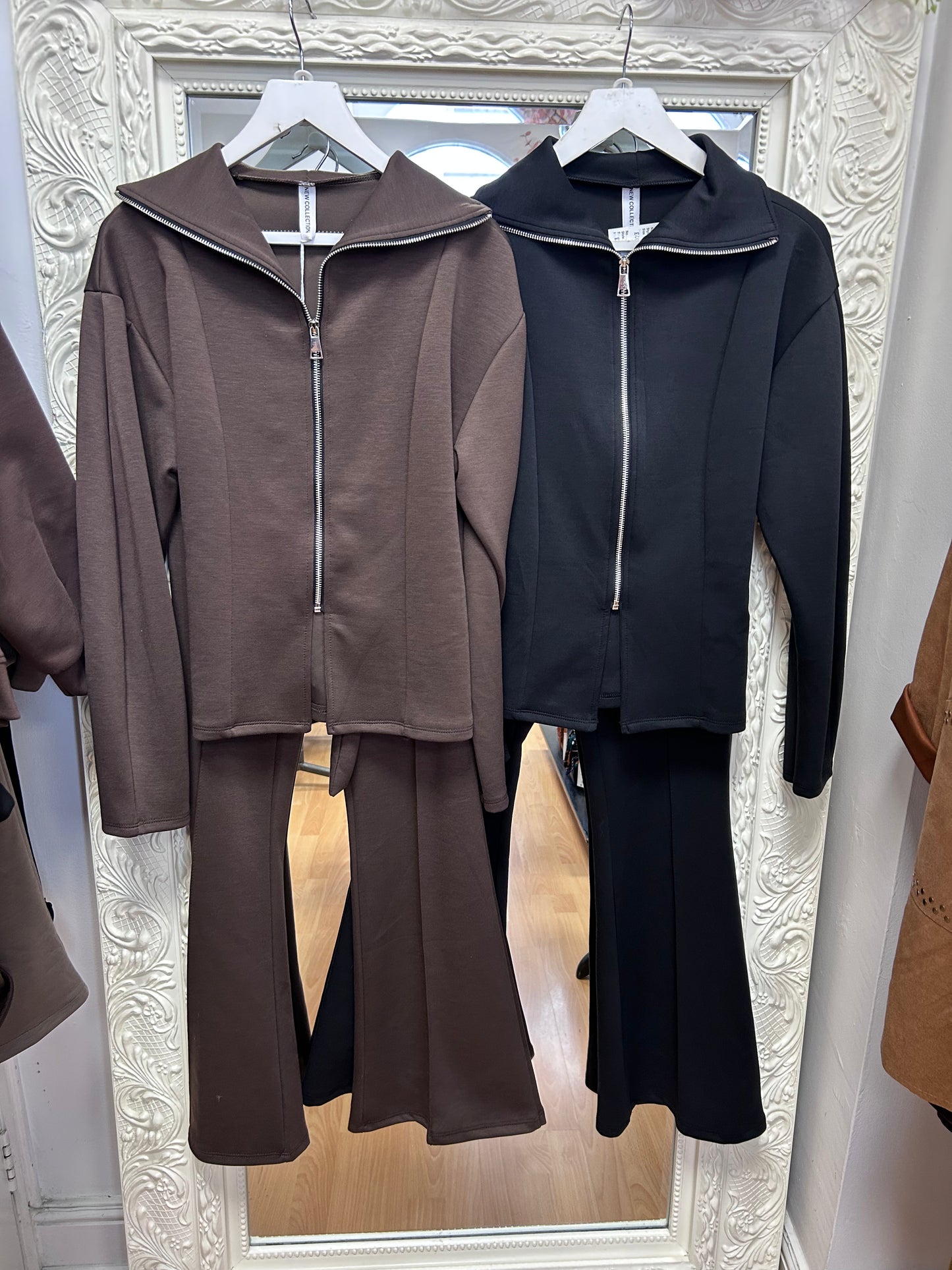 Carmel - Zip Collar Tie-Back Top & Flared Trouser Two Piece Set – Fits 8–12